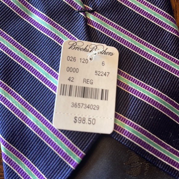 New with tags Brooks Brothers tie. Purple with mint green stripes. - Picture 3 of 3